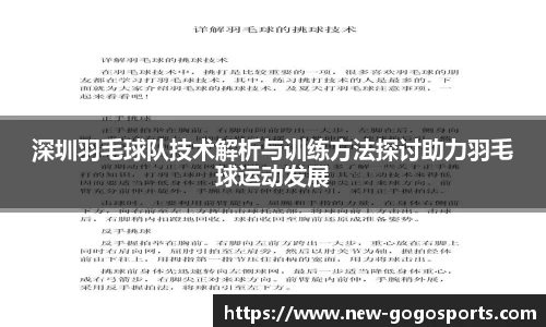 深圳羽毛球队技术解析与训练方法探讨助力羽毛球运动发展